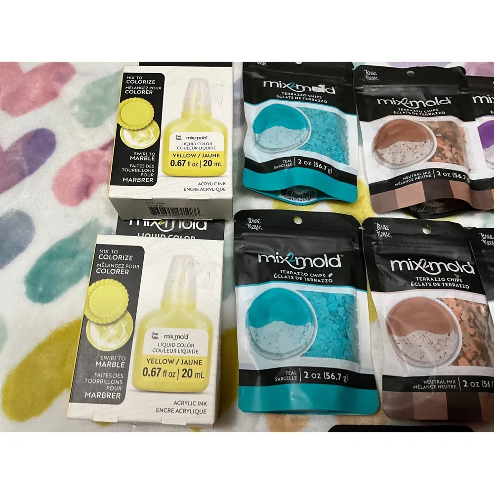 MixMold Liquid Colorizer‎ Yellow & Terrazzo Chips Set for Resin Crafts